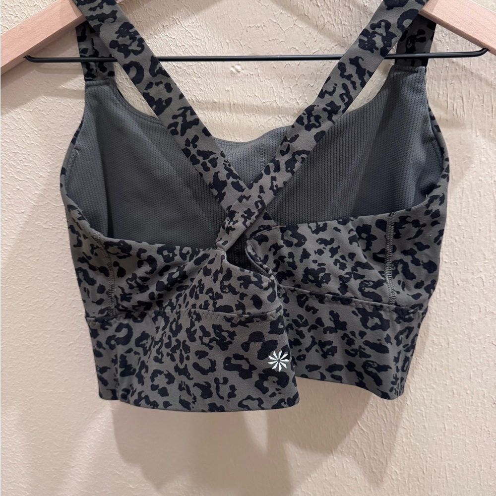 Athleta Black & Gray Leopard Print Crop Top SZ